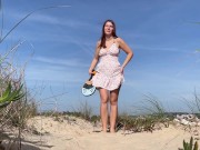 One day at the public nudist beach in Portugal. Naked tennis and masturbation near strangers. Part 1