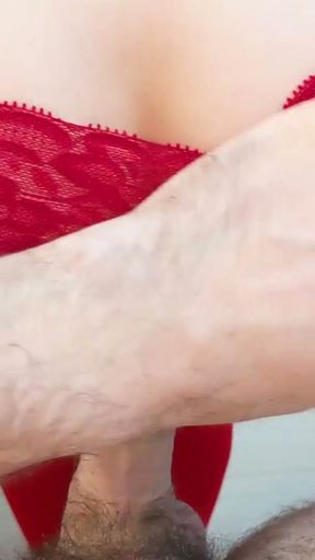 18 Years Old Japanese Girl in Red Stockings Gets HUGE CUM   Clip 1
