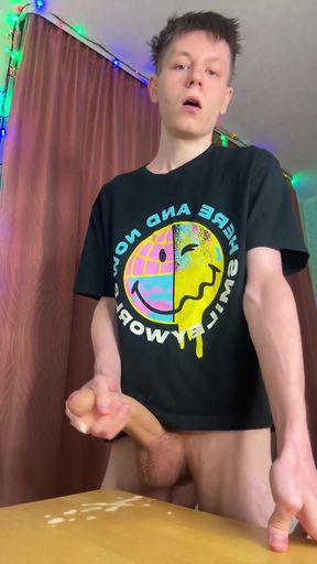 Skinny Twink Student Making a Huge Messy Cum Puddle