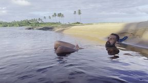 naked and jerking off inside a lagoon