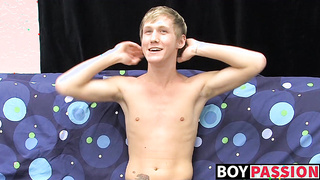 Skinny teenager Hayden jerks off while moaning from pleasure