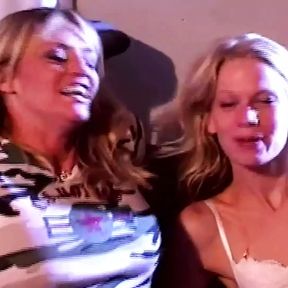 Big Fake Jugs on a Blonde Bimbo Have Fun with Two Small Tits Lesbian Friends