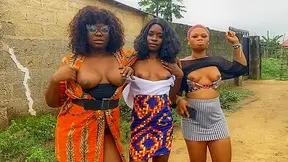 Horny African Darlings Show Tits For Real Lesbian Threesome After Jungle Rave