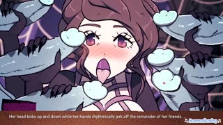 Sexy Spider Girl vs 6 Cocks Cumming At Once