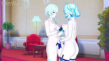 Lumine and Furina have Lesbian Sex in the Dark - Genshin Impact Hentai