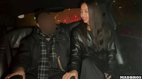 Beautiful Daughter Pleasures Herself in Limousine During Call!