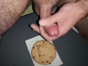 Cicci77 with the collaboration of Pedro prepares a new sperm-based breakfast using a cookie as a sup