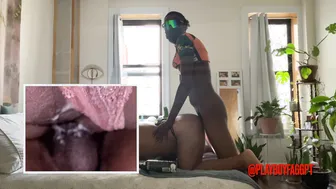 Black biker barebacks and breeds small Latino fem bottom