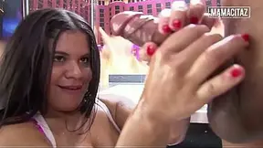 Curvy Latina gags on his huge member before riding it cowgirl-style