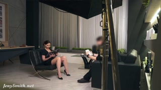 Silence. Jeny Smith with no panties teasing a man. Office prank