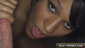 Dark skinned Tess Morgan knows how to stroke a hard cock