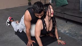 Buxom Latin milf gets an unexpected surprise from her coach when she opens her eyes.