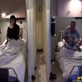 Brunette Japanese Plays with a Dude in the Hospital Before Riding a Big Toy