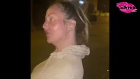 Classy takes a cum load on her face then walks around the streets with it dripping down her face