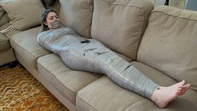 Mummify Me HD MP4-London Evans asks you to mummify her with gray duct tape with BTS