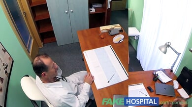 Female doctor gives male patient an intimate exam with oral sex and cumshot to face