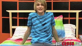 Twink Preston Andrews strokes his large cock post interview