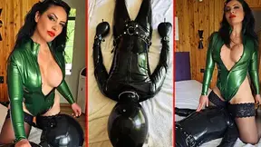Latex, bondage, orgasms, and denial: Matriarch Ezada Sinn uses Her human rubber sex toy for Her sexual pleasure