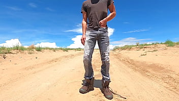 Filling up jeans and work boots with piss