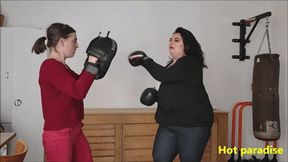 A BBW does a little boxing training (Carlotta & Calista)