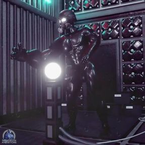 Gay latex drone mask growth animation throbbing thick cock flexing solo