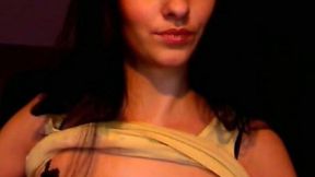Delicious and petite brunette hottie on webcam flashed her tits