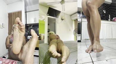 This shredded mommy worships her own muscular feet