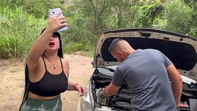 I ask a stranger for help with my broken down car but end up with his cum in my mouth