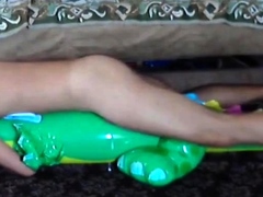 Twink Rides His Inflatable Alligator Sex Toy