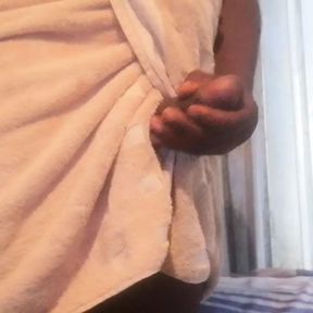 BBC play with his dick while putting on towel