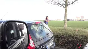 Busty brunette seduced and fucked by stranger in his car