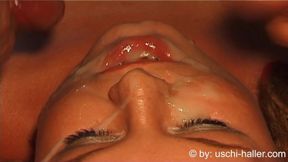 Facial &amp; creampie homemade gangbang party with 22yo Jana