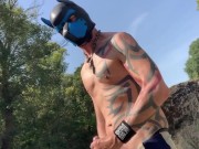 Rubbing this huge cumshot out along the river before someone catches me