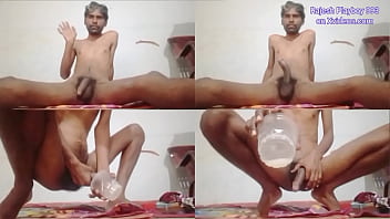 Rajesh Playboy 993 sat on the floor masturbating big uncut hairy cock pubes moaning legs up hairy asshole smelly feet cumming in the glass