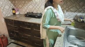 Desi Sexy Stepmom Gets Angry on Him After Proposing in Kitchen Pissing