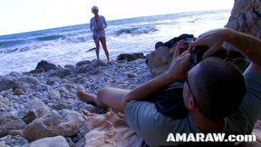 Beach facial for blonde slut Milky Leo as she fucks hardcore