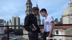 Older gay priest bareback fucks young skinny ass until cum