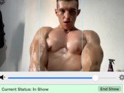 Shred muscle model show of flexions pumping muscles and hit nuts