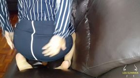 A horny teacher plays with her tits and double penetrates herself while imagining her students.