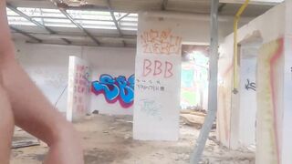Pee all over myself into abandoned building