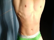 Sexy Asian Dad in Sneakers stripping polo and flexing his hard muscles