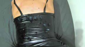 Hot tanned Bulgarian blonde in latex dress takes a huge cumshot on her ass