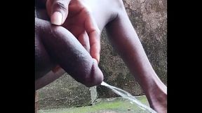 Chubby guy pees outdoors in compilation