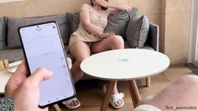Teen's pussy controlled by remote toy at the cafe